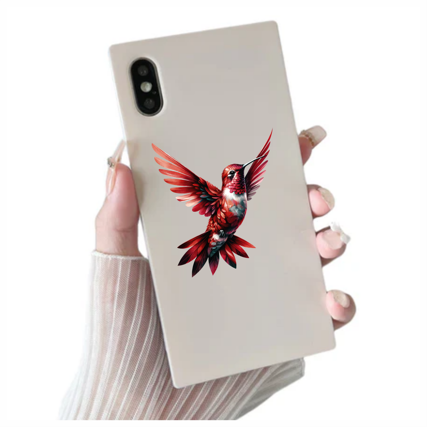 Red Hummingbird Flying Open Wings Vinyl Sticker Decal