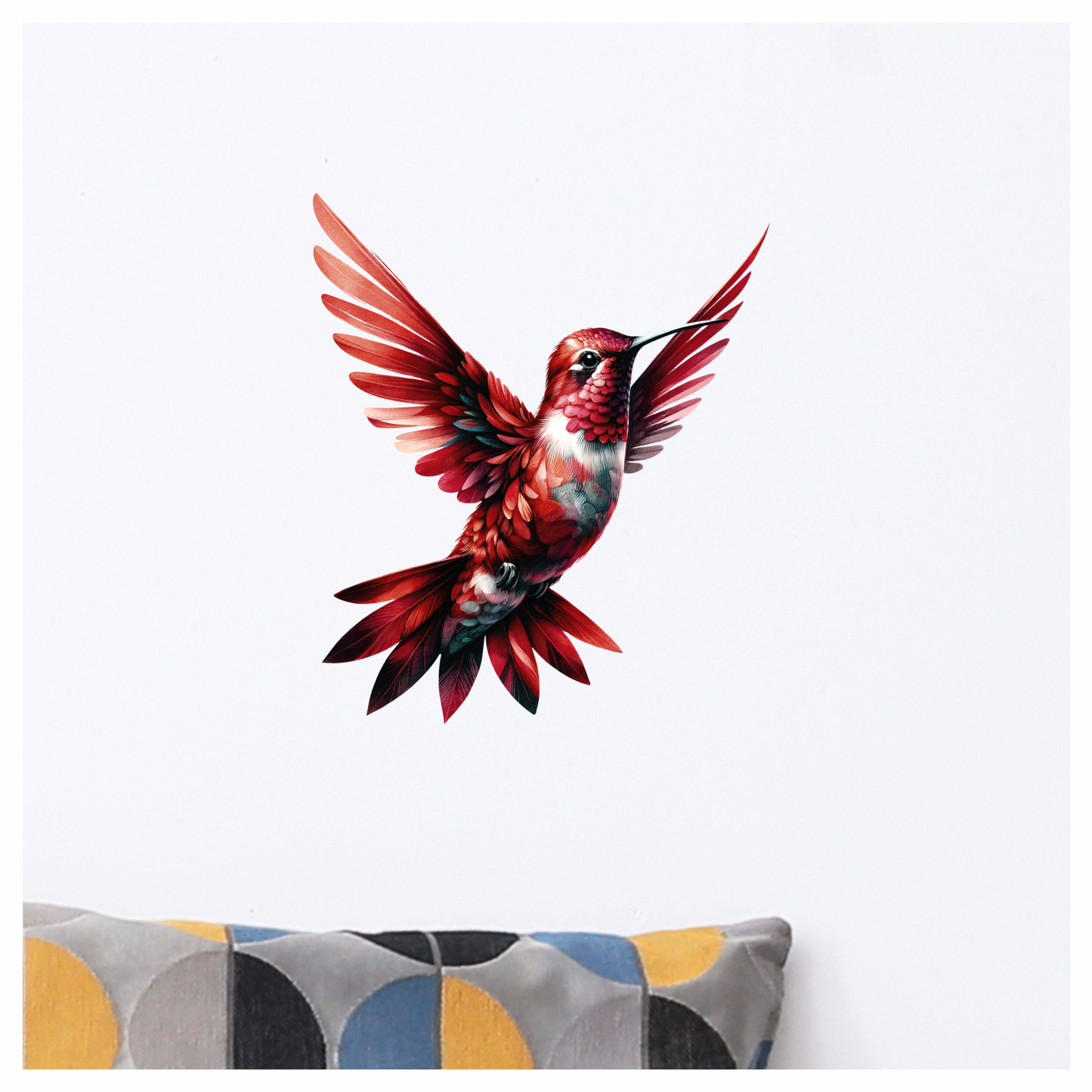 Red Hummingbird Flying Open Wings Vinyl Sticker Decal