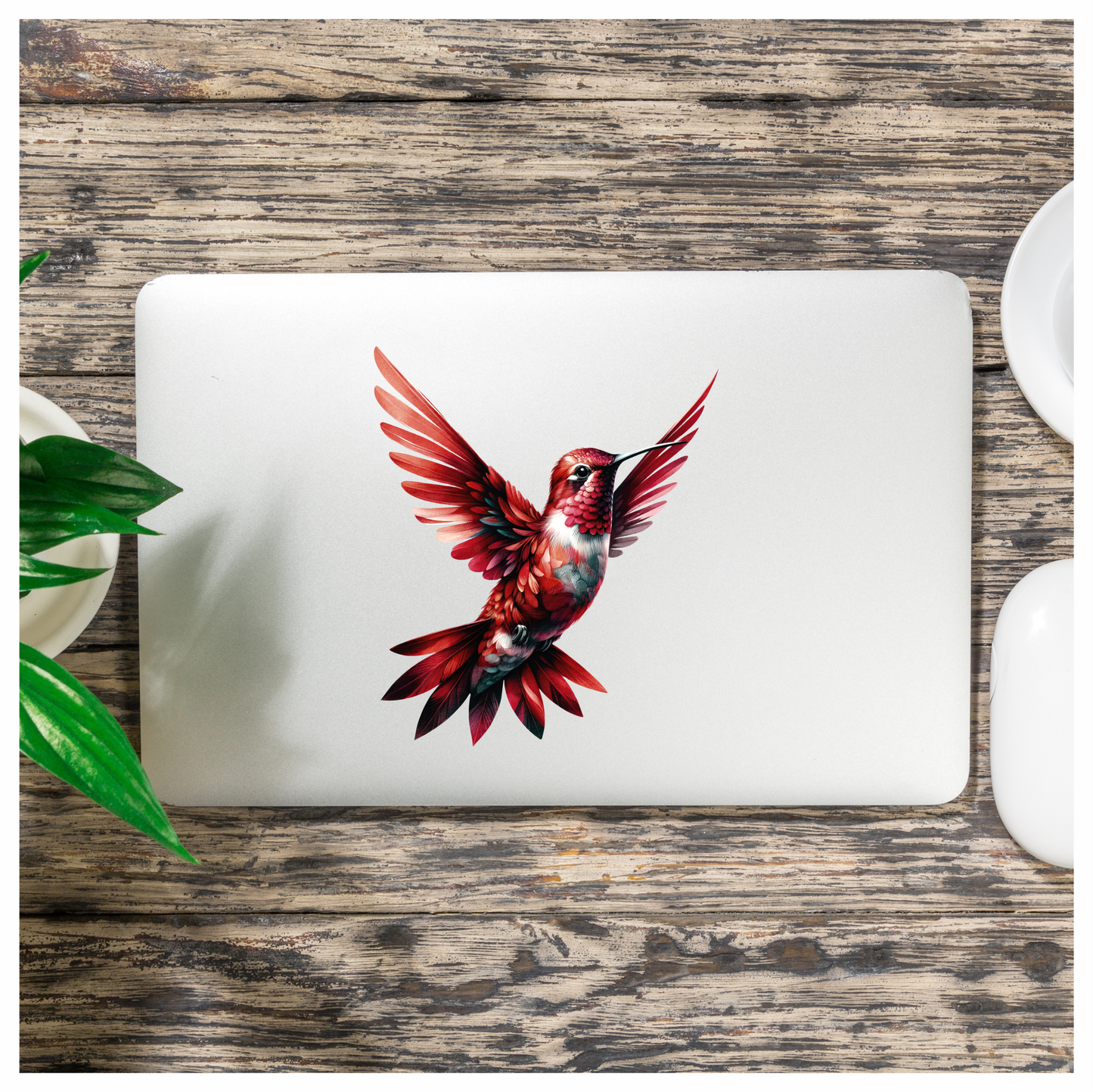 Red Hummingbird Flying Open Wings Vinyl Sticker Decal