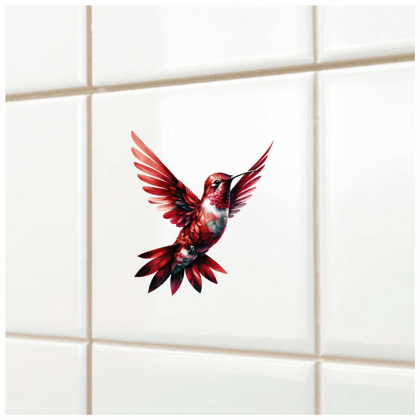 Red Hummingbird Flying Open Wings Vinyl Sticker Decal