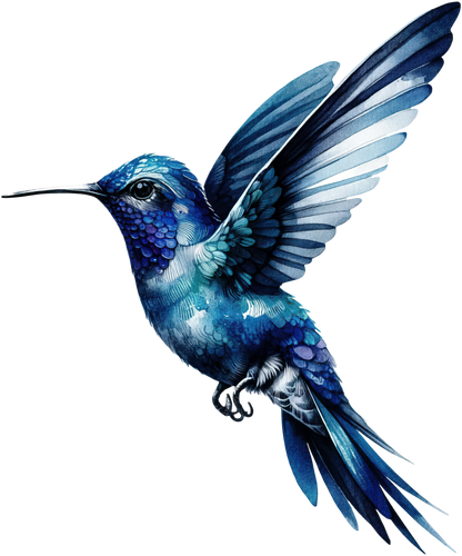Blue Hummingbird Flying Open Wings Vinyl Sticker Decal
