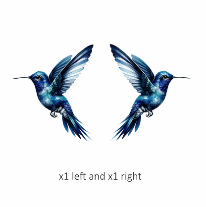 Blue Hummingbird Flying Open Wings Vinyl Sticker Decal