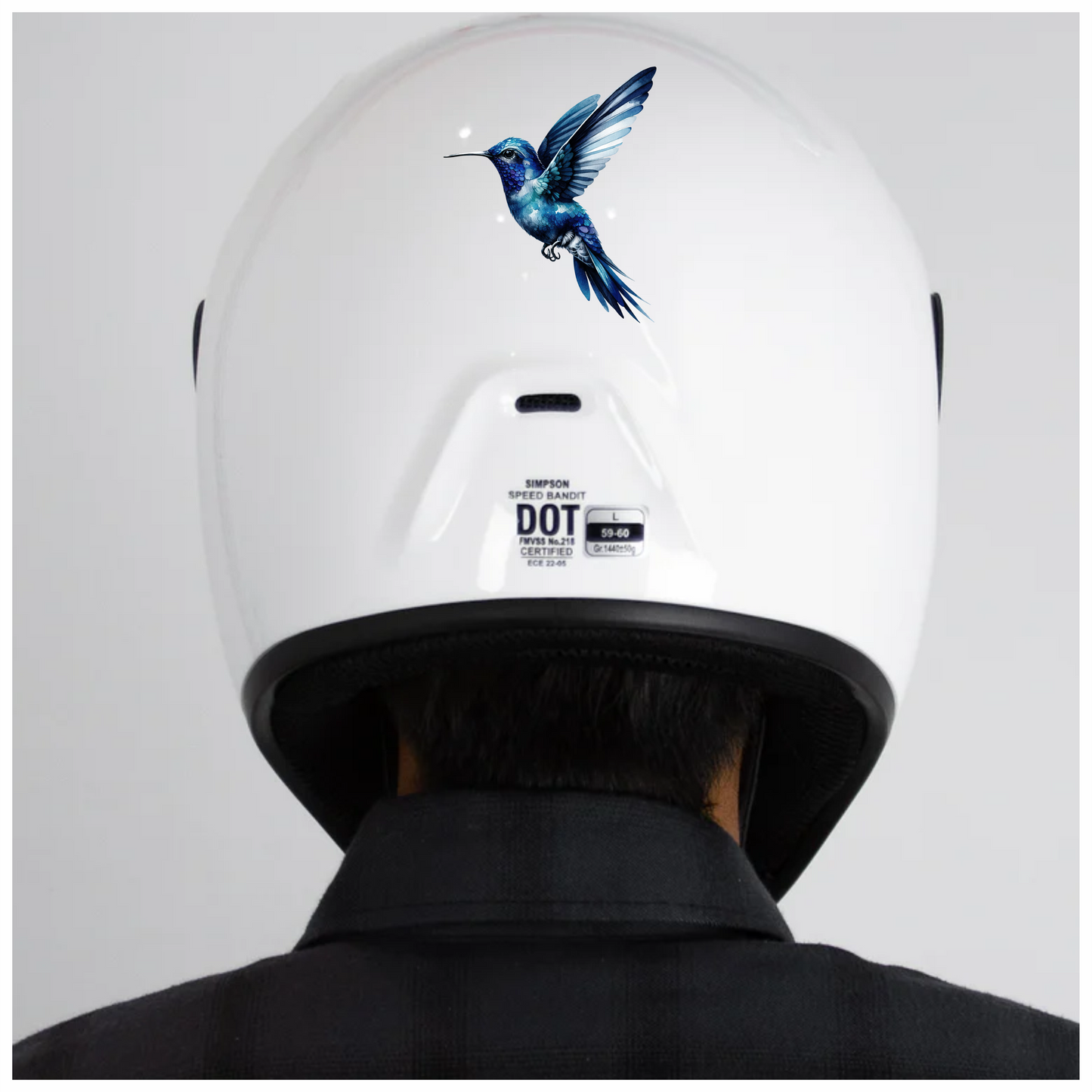 Blue Hummingbird Flying Open Wings Vinyl Sticker Decal