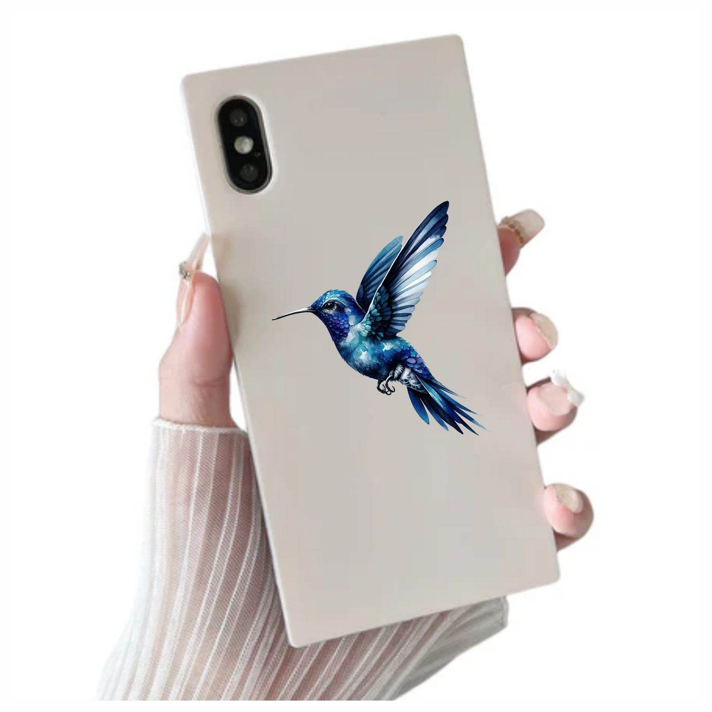 Blue Hummingbird Flying Open Wings Vinyl Sticker Decal