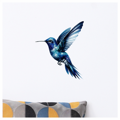Blue Hummingbird Flying Open Wings Vinyl Sticker Decal