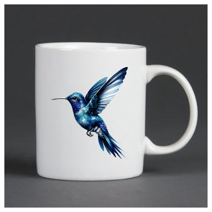 Blue Hummingbird Flying Open Wings Vinyl Sticker Decal