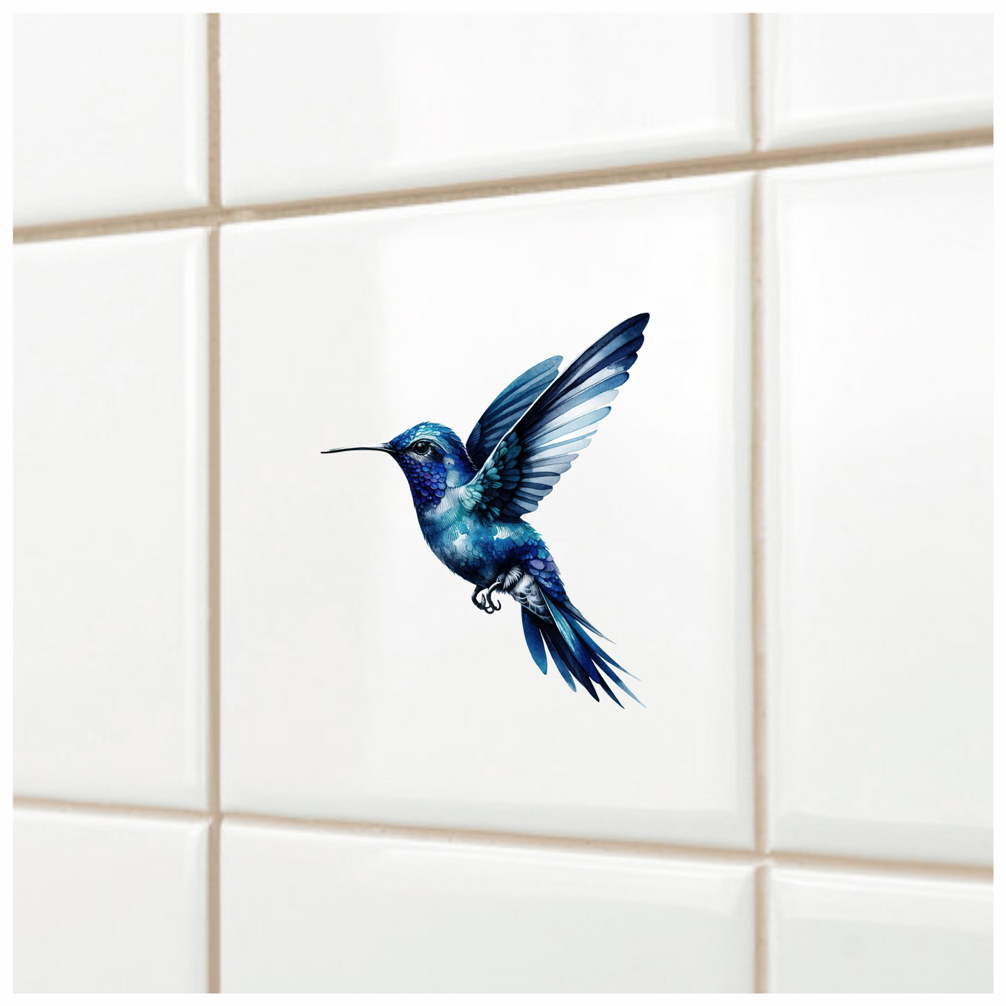 Blue Hummingbird Flying Open Wings Vinyl Sticker Decal