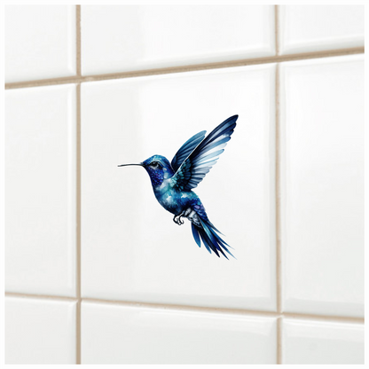 Blue Hummingbird Flying Open Wings Vinyl Sticker Decal