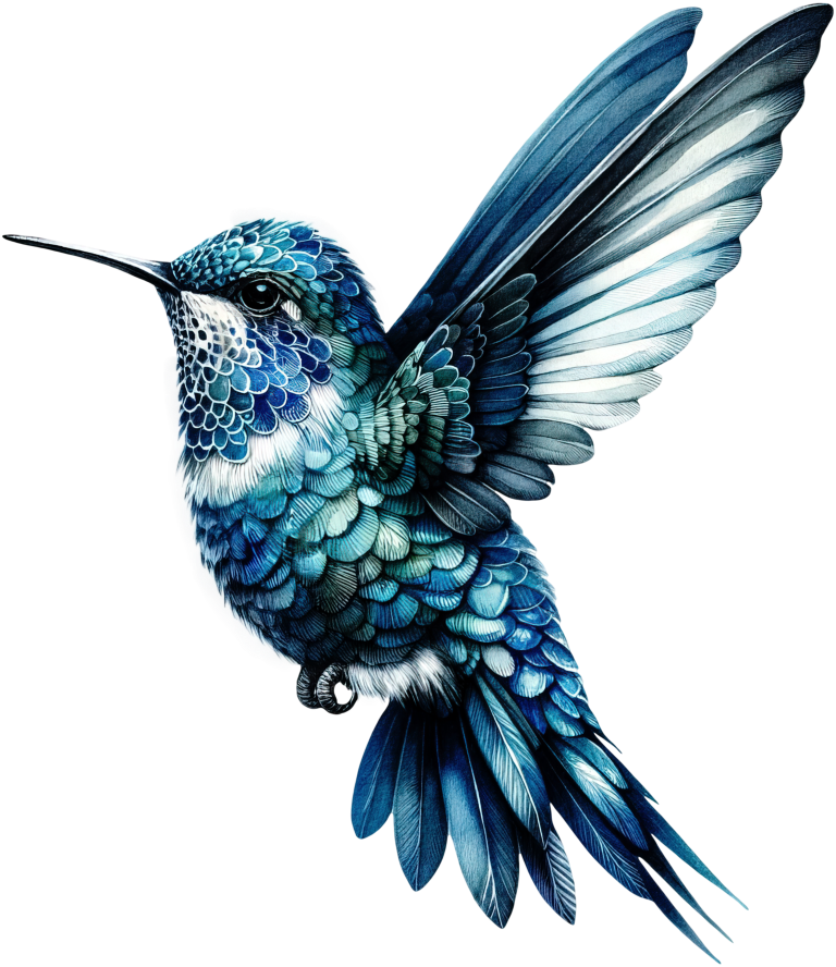 Blue Hummingbird Flying Spread Wings Vinyl Sticker Decal