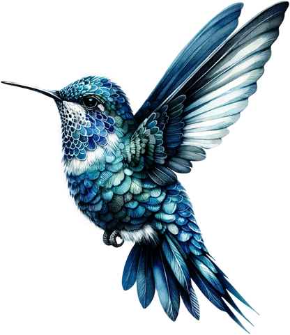 Blue Hummingbird Flying Spread Wings Vinyl Sticker Decal