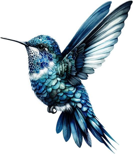 Blue Hummingbird Flying Spread Wings Vinyl Sticker Decal
