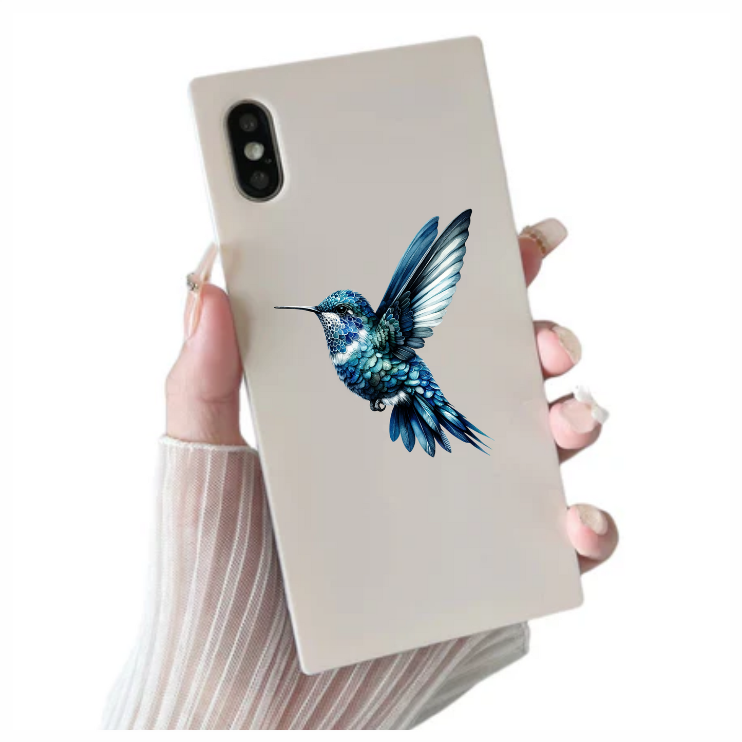 Blue Hummingbird Flying Spread Wings Vinyl Sticker Decal