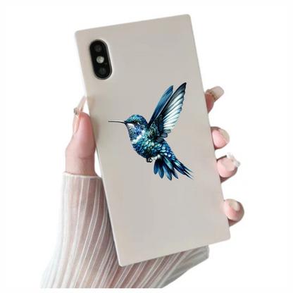 Blue Hummingbird Flying Spread Wings Vinyl Sticker Decal