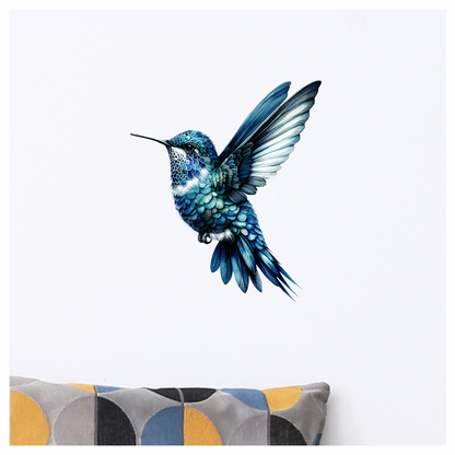 Blue Hummingbird Flying Spread Wings Vinyl Sticker Decal