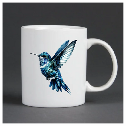 Blue Hummingbird Flying Spread Wings Vinyl Sticker Decal