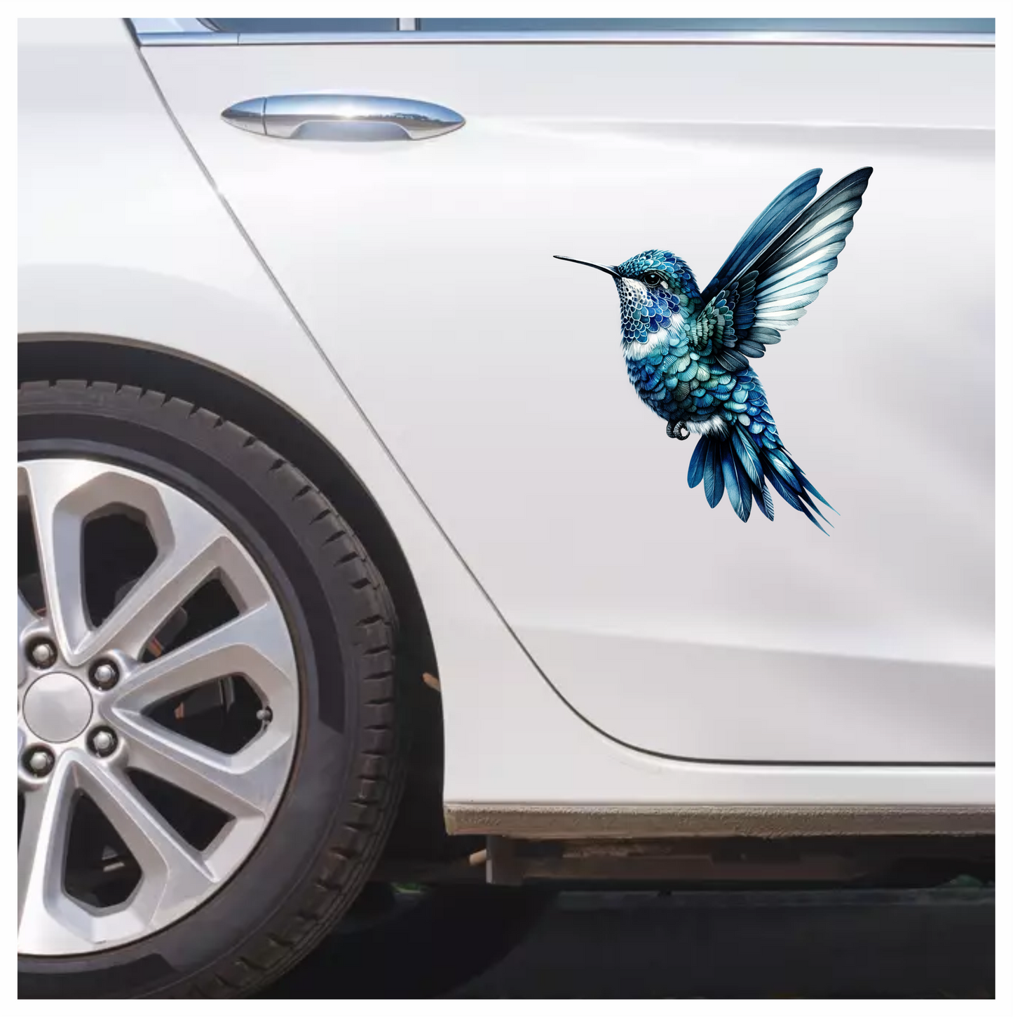 Blue Hummingbird Flying Spread Wings Vinyl Sticker Decal