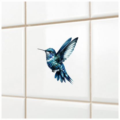 Blue Hummingbird Flying Spread Wings Vinyl Sticker Decal