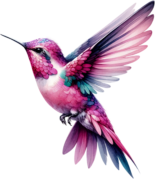 Pink Hummingbird Flying Spread Wings Vinyl Sticker Decal
