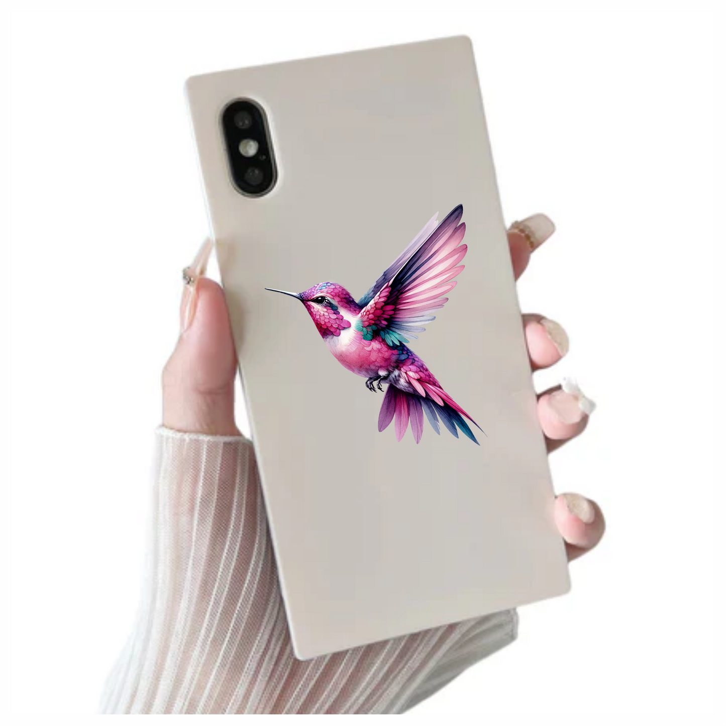 Pink Hummingbird Flying Spread Wings Vinyl Sticker Decal