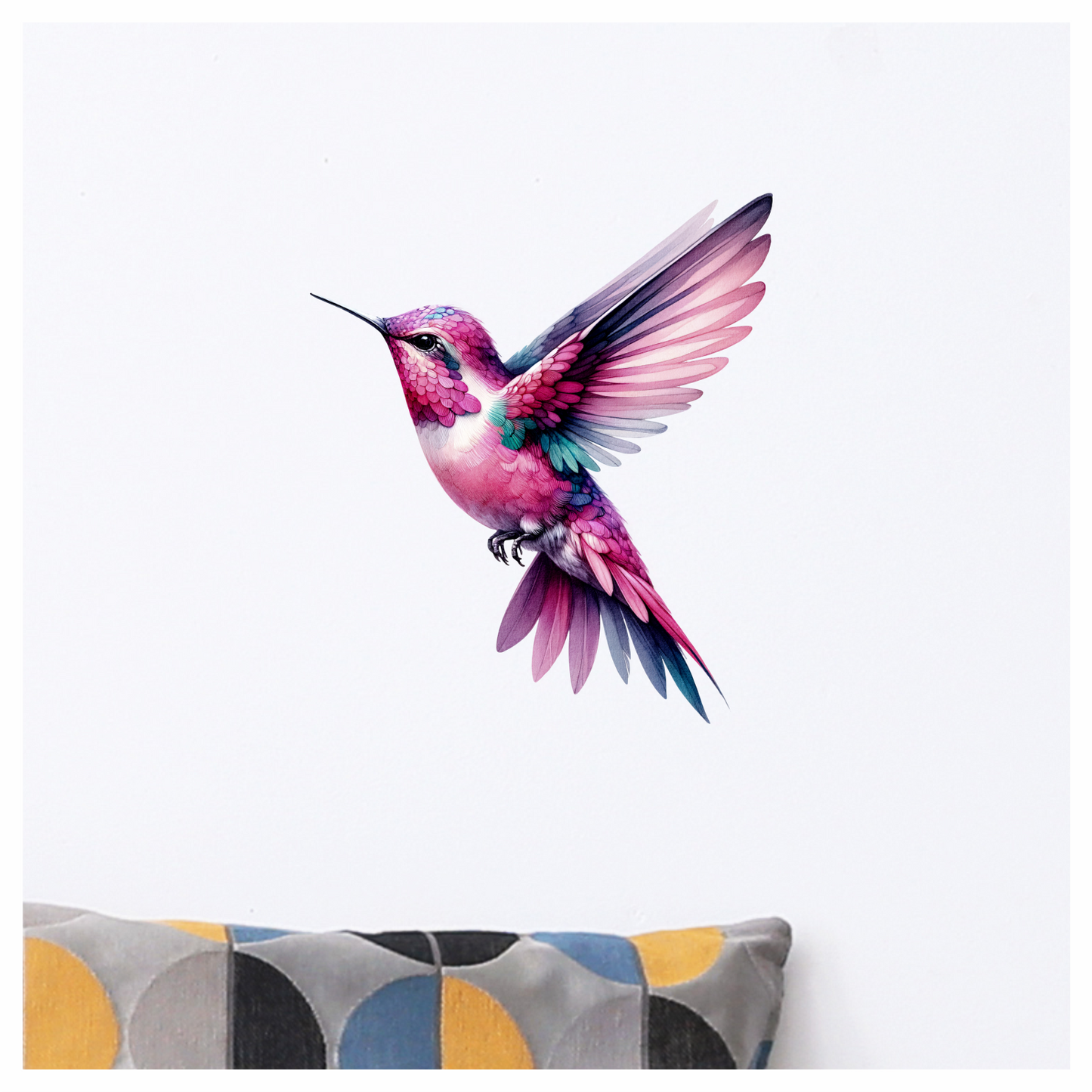 Pink Hummingbird Flying Spread Wings Vinyl Sticker Decal