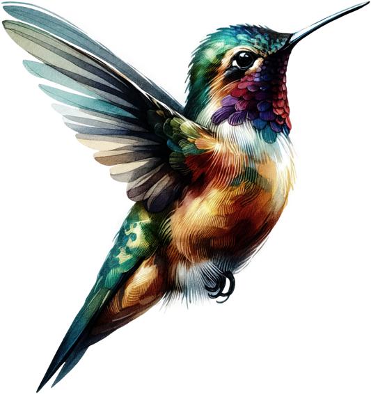 Multicolor Hummingbird Flying Open Wings Vinyl Sticker Decal