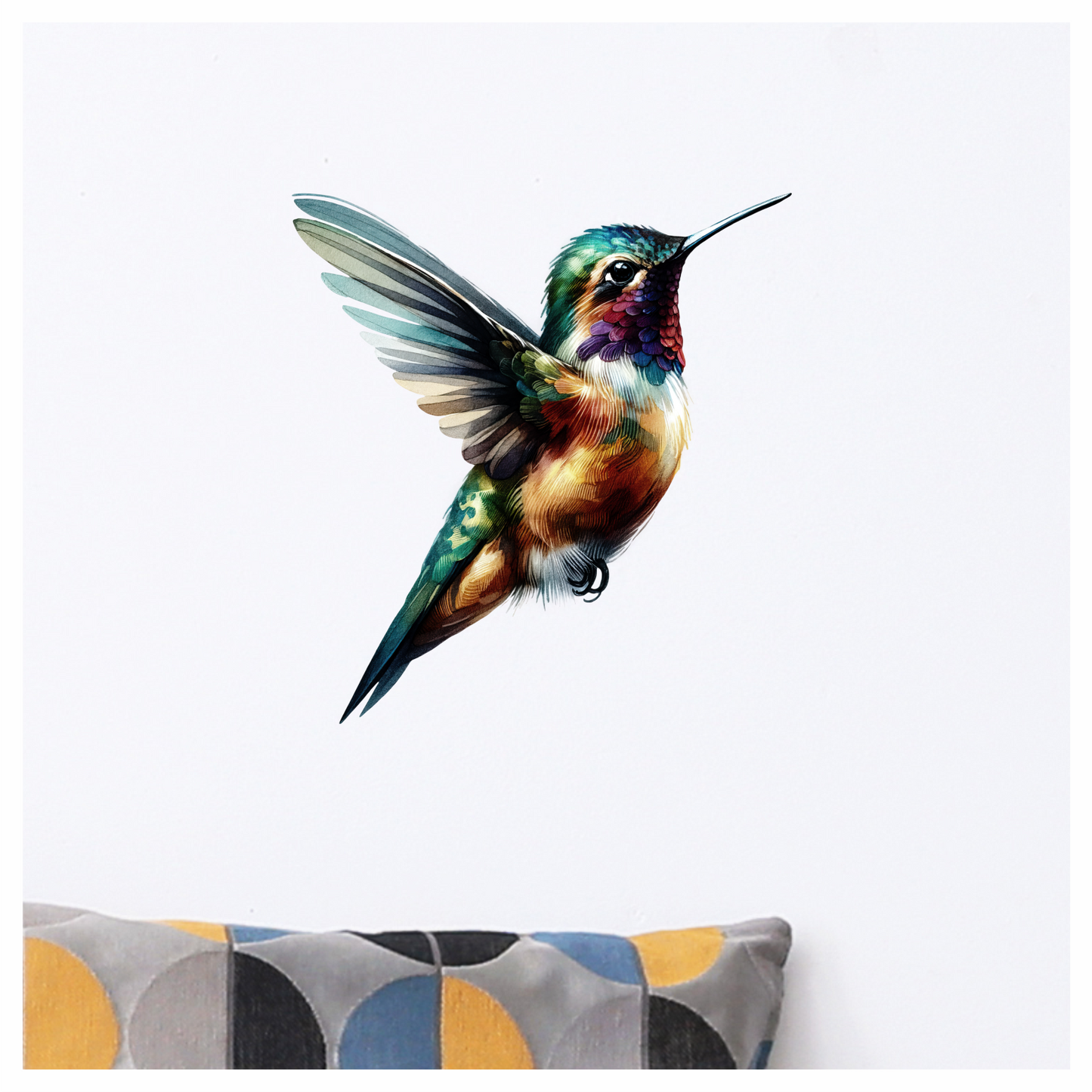 Multicolor Hummingbird Flying Open Wings Vinyl Sticker Decal