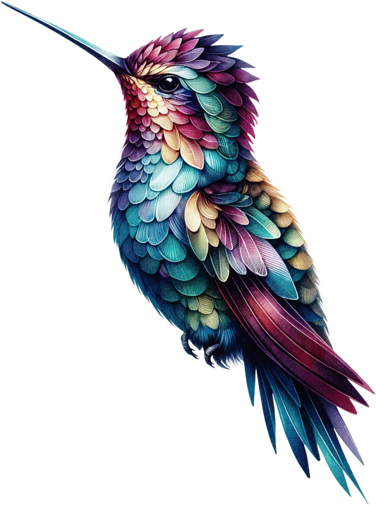 Multicolor Hummingbird Perched Closed Wings Vinyl Sticker Decal
