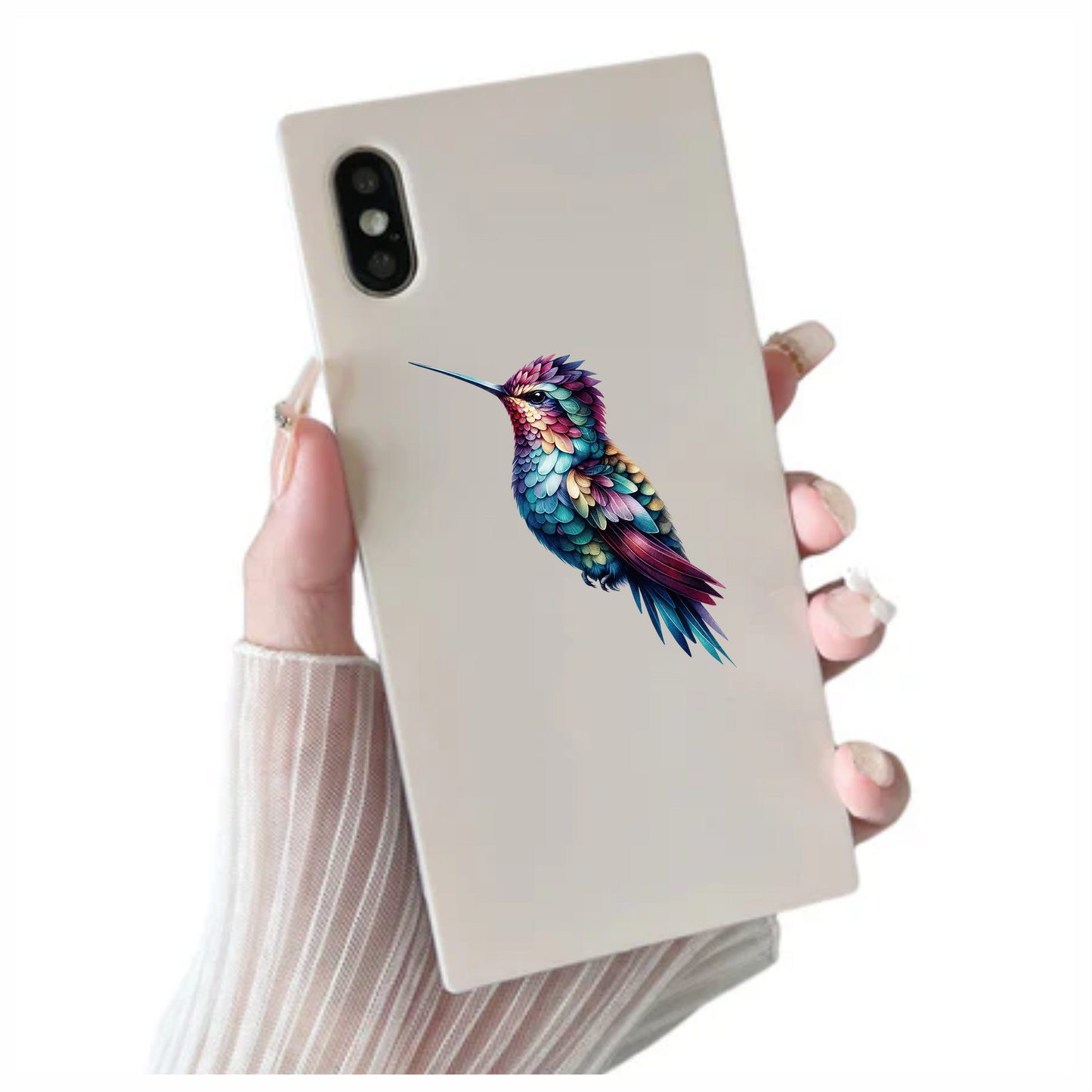 Multicolor Hummingbird Perched Closed Wings Vinyl Sticker Decal