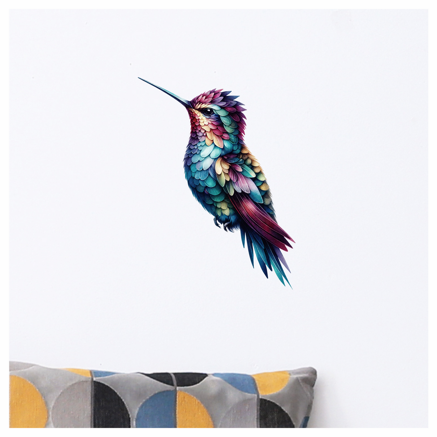 Multicolor Hummingbird Perched Closed Wings Vinyl Sticker Decal