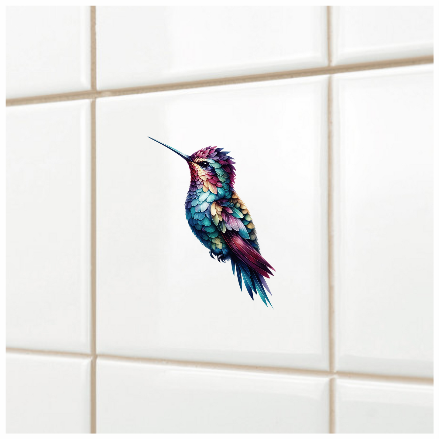 Multicolor Hummingbird Perched Closed Wings Vinyl Sticker Decal
