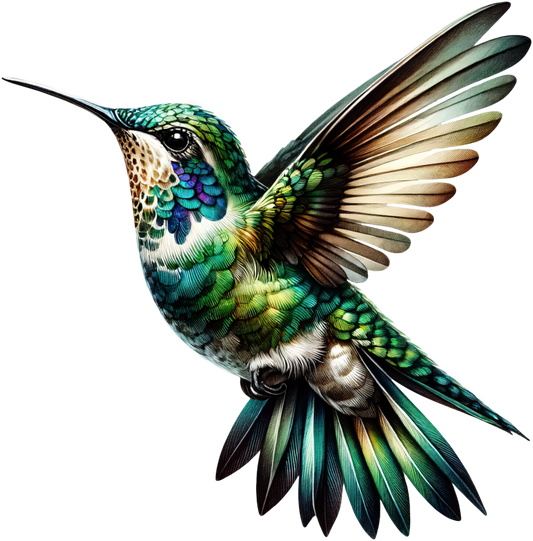 Green Hummingbird Flying Open Wings Vinyl Sticker Decal