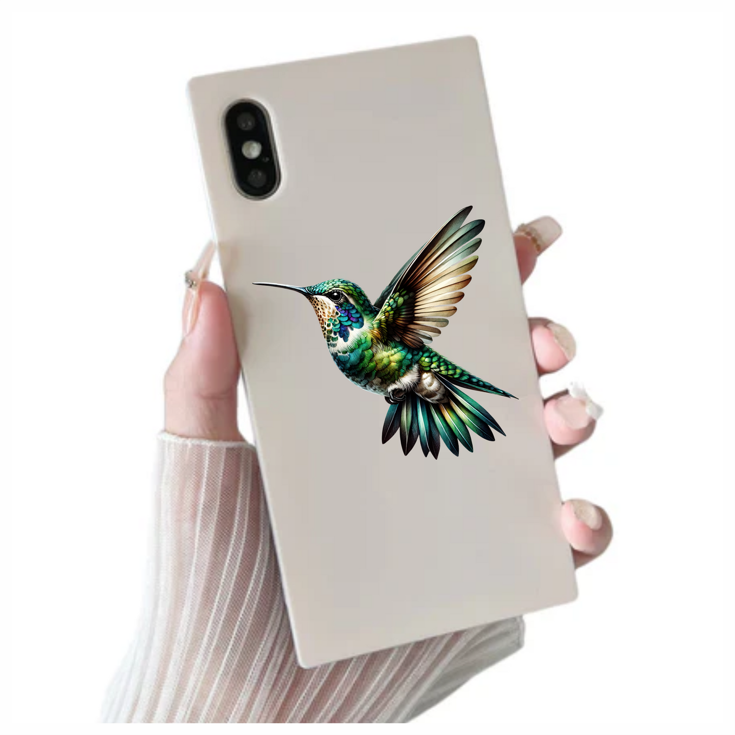 Green Hummingbird Flying Open Wings Vinyl Sticker Decal