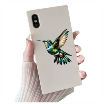 Green Hummingbird Flying Open Wings Vinyl Sticker Decal