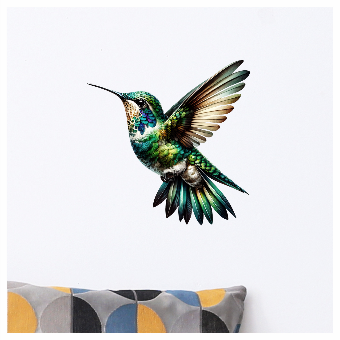 Green Hummingbird Flying Open Wings Vinyl Sticker Decal