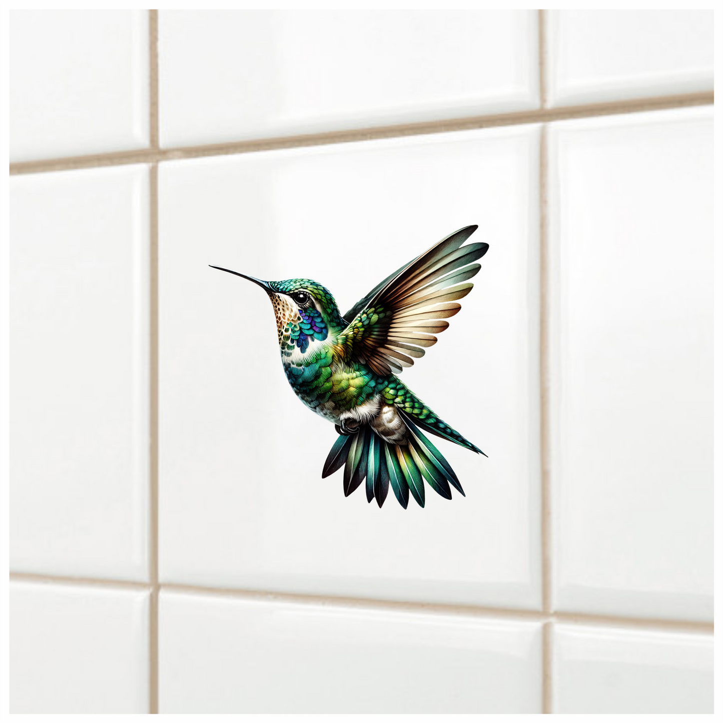 Green Hummingbird Flying Open Wings Vinyl Sticker Decal