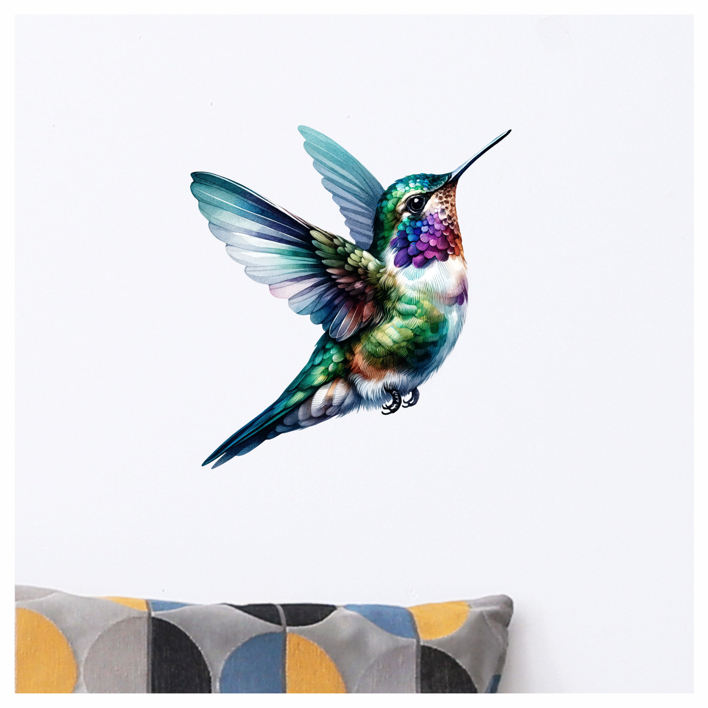 Green Hummingbird Flying Spread Wings Vinyl Sticker Decal
