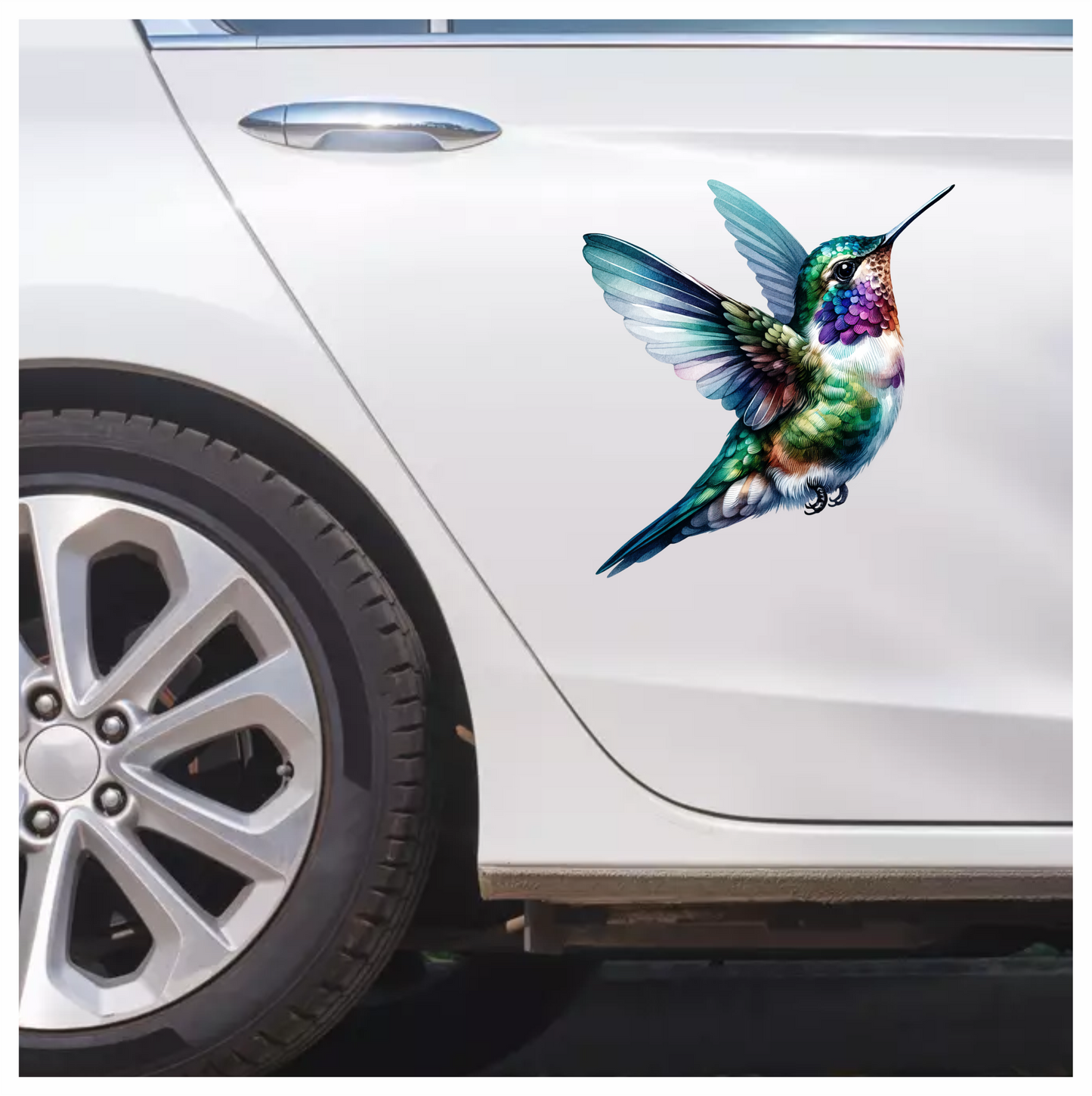 Green Hummingbird Flying Spread Wings Vinyl Sticker Decal