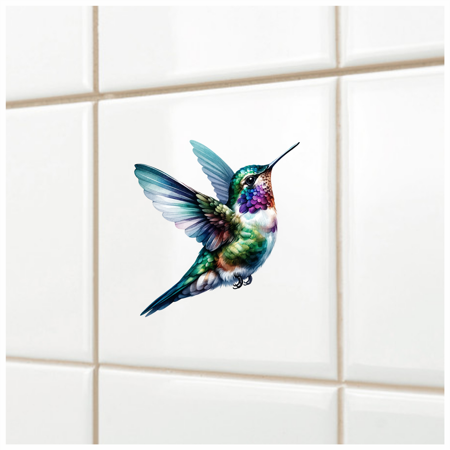 Green Hummingbird Flying Spread Wings Vinyl Sticker Decal