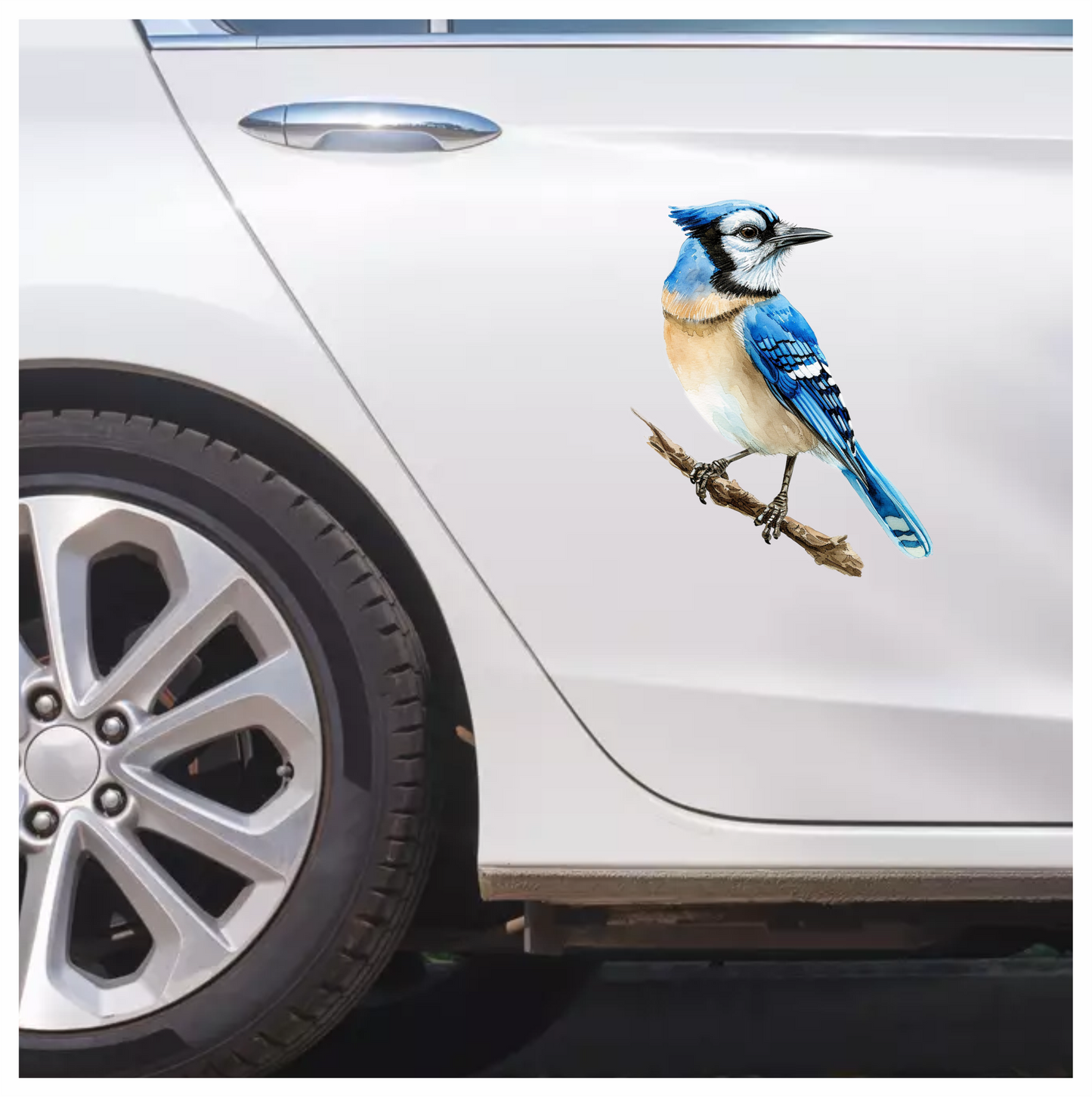 Blue Jay Bird Perched Branch Vinyl Sticker Decal