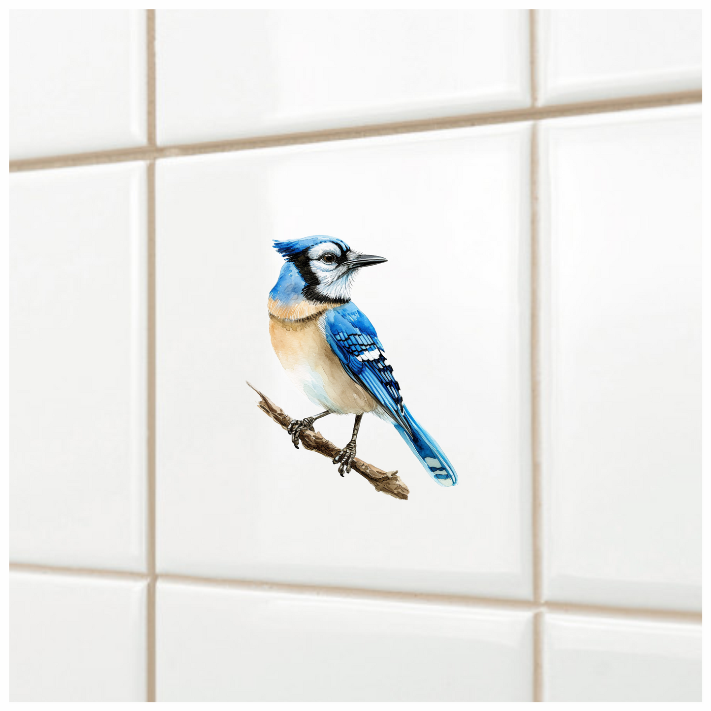 Blue Jay Bird Perched Branch Vinyl Sticker Decal