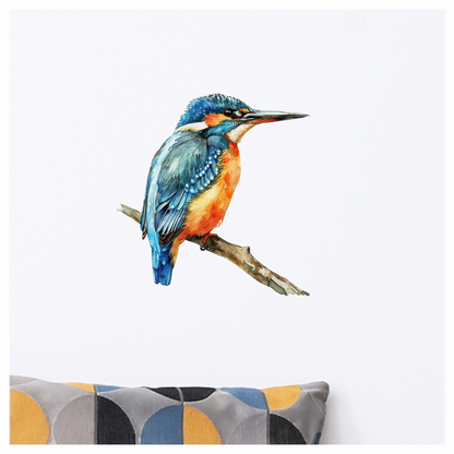 Blue Kingfisher Bird Perched Branch Vinyl Sticker Decal