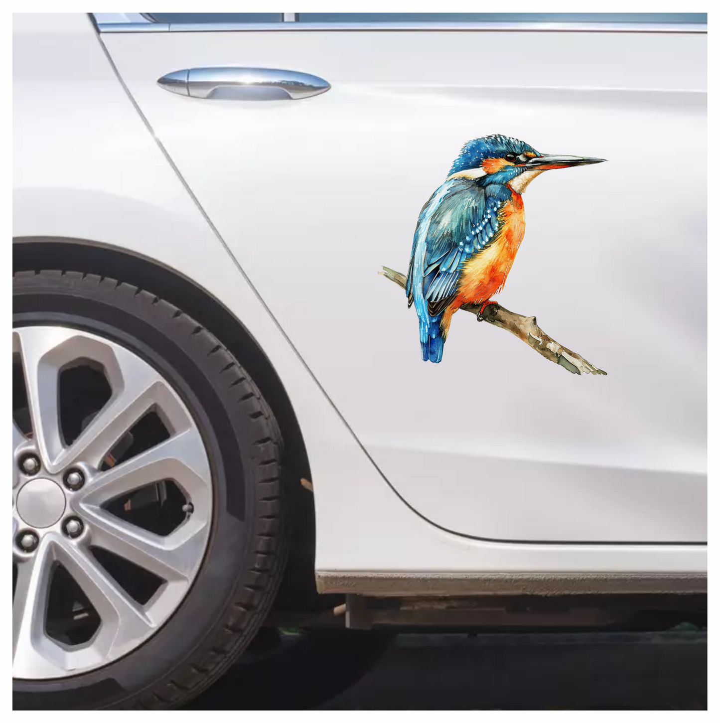 Blue Kingfisher Bird Perched Branch Vinyl Sticker Decal