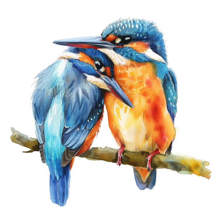 Blue Kingfishers Birds Sitting Branch Vinyl Sticker Decal