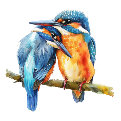 Blue Kingfishers Birds Sitting Branch Vinyl Sticker Decal