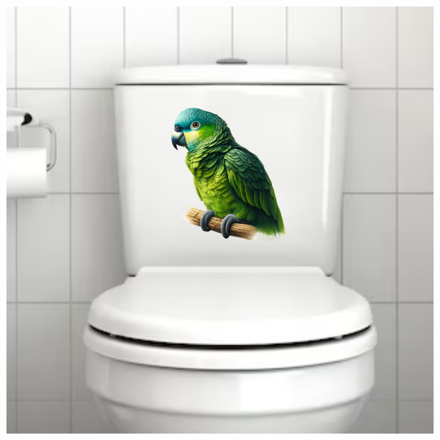 Green Parrot Bird Perched Branch Vinyl Sticker Decal