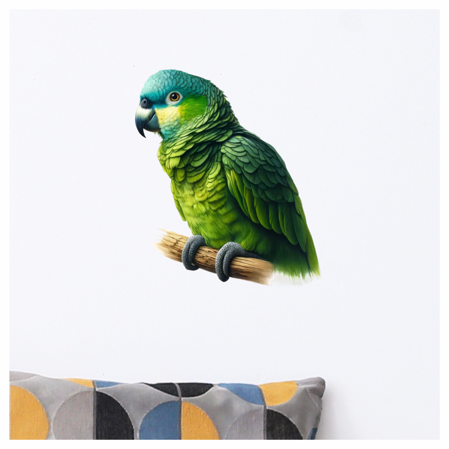 Green Parrot Bird Perched Branch Vinyl Sticker Decal