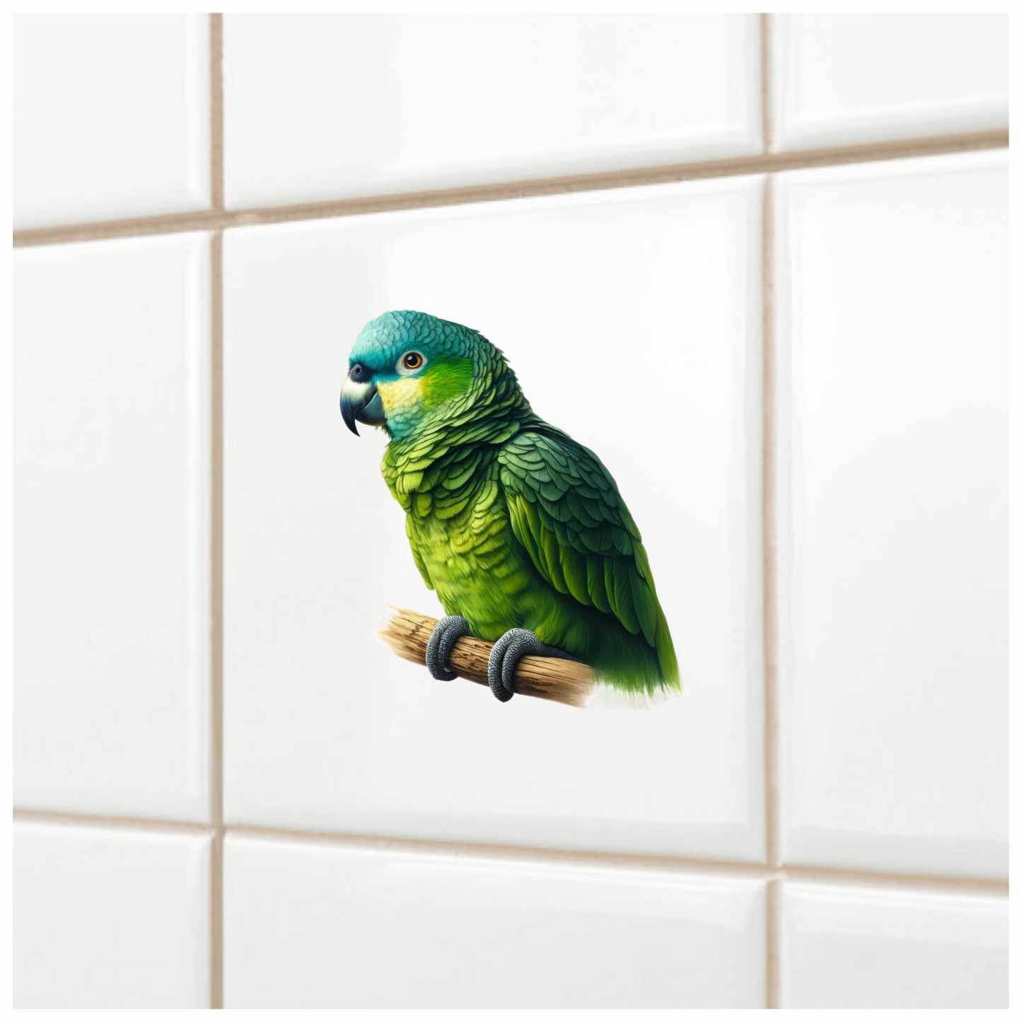 Green Parrot Bird Perched Branch Vinyl Sticker Decal