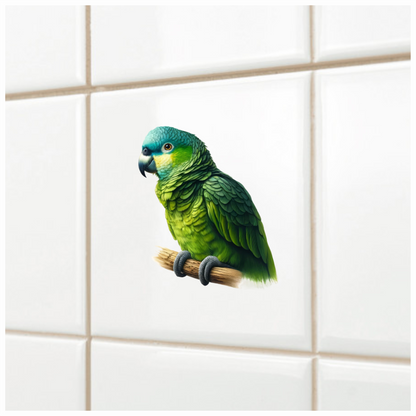 Green Parrot Bird Perched Branch Vinyl Sticker Decal