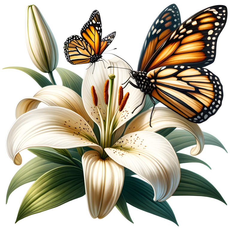 Orange Butterflies On White Flower Vinyl Sticker Decal