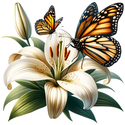 Orange Butterflies On White Flower Vinyl Sticker Decal
